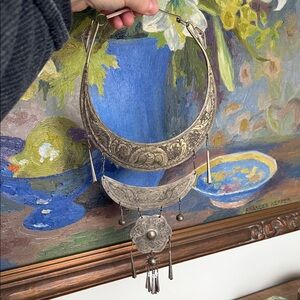 Vintage Collar Statement Necklace, Hmong Miao Style, Bird, Silver Tone